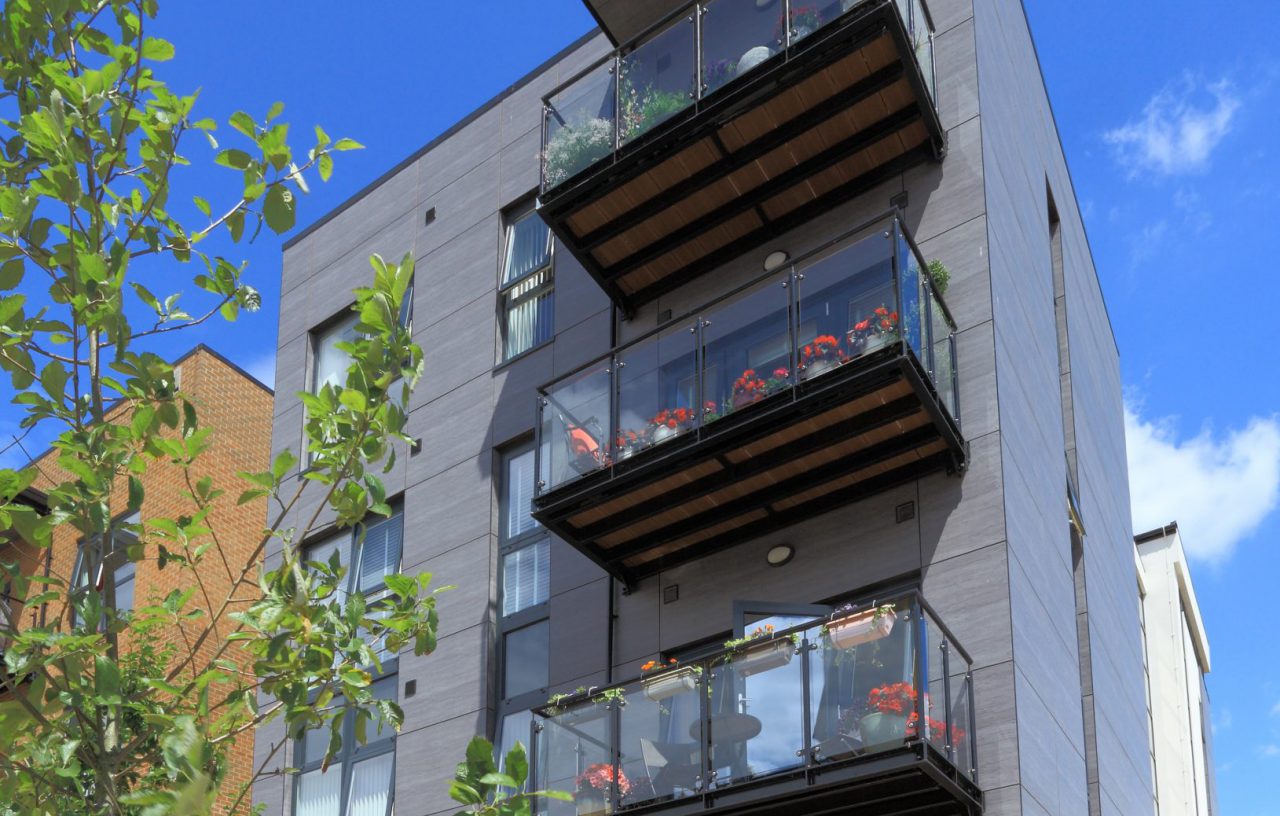 Balconies on apartments at Longbridge Birmingham.