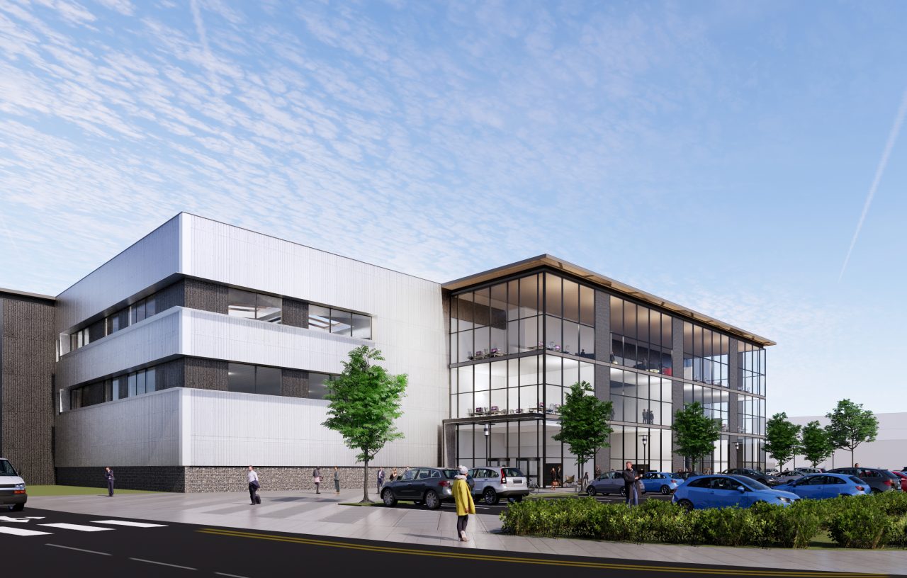 Exterior of offices to let at Longbridge Birmingham. CGI.